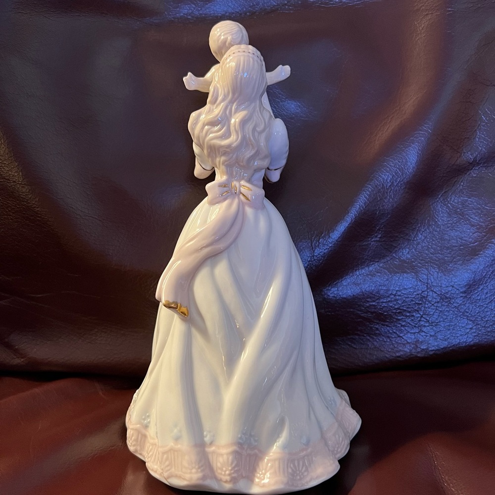 Porcelain Woman Holding Baby in light blue blanket Music Box - Picture 3 of 5